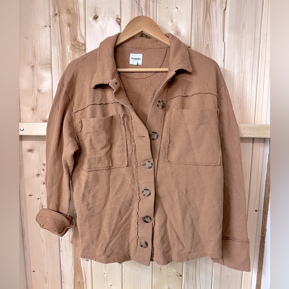Kensie Tops - Kensie Oversized Shacket Button Down Sweater Oversized Camel Colour Size Small